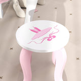 AIYAPLAY Kids Ballet Print Vanity Set with Mirror, Drawer and Stool – 2-Piece Children's Dressing Table for Ages 3–6