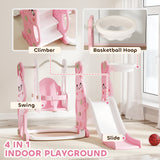 AIYAPLAY Rabbit-Themed Kids Playground Set with Slide, Swing, Climber & Basketball Hoop – Pink