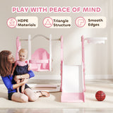 AIYAPLAY Rabbit-Themed Kids Playground Set with Slide, Swing, Climber & Basketball Hoop – Pink