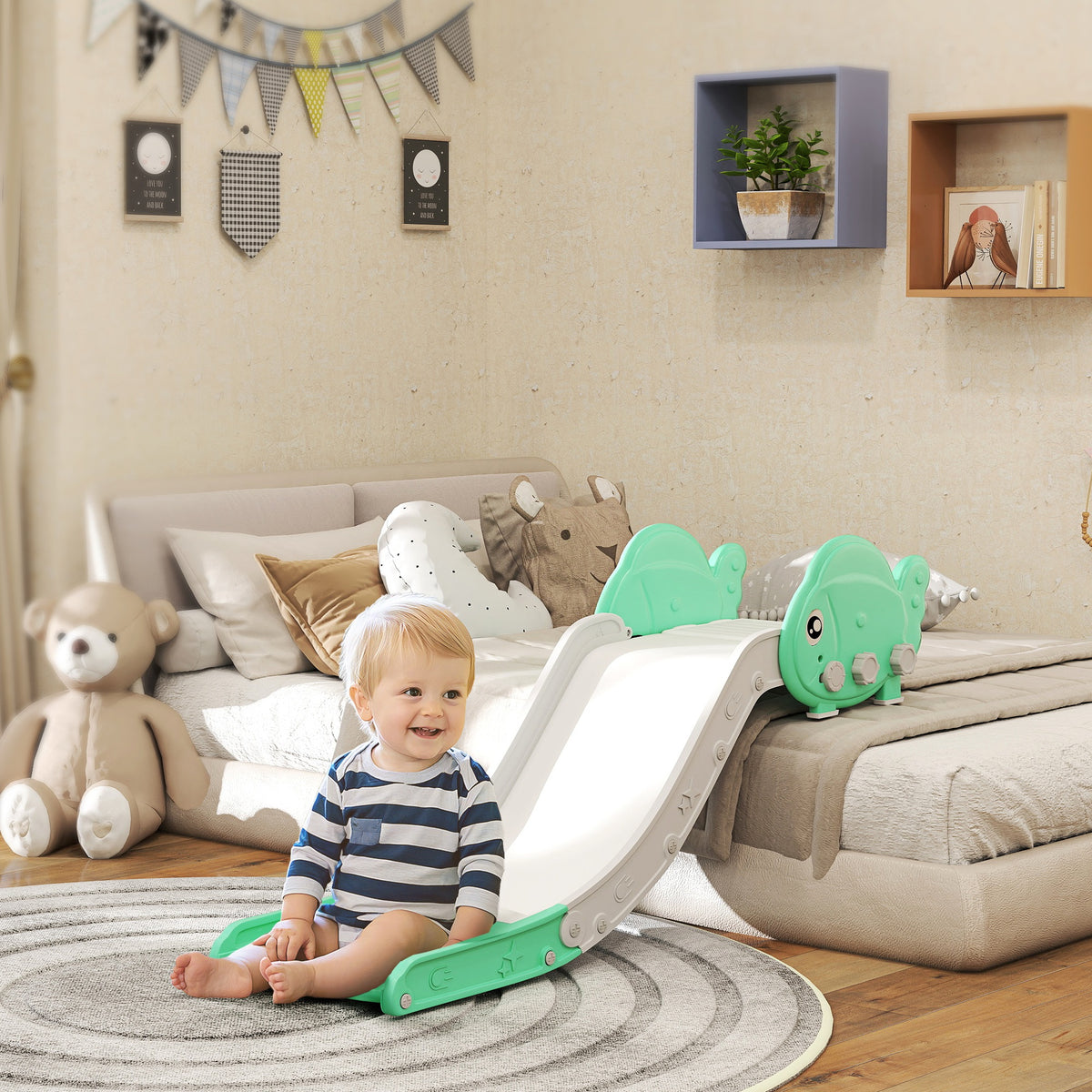 AIYAPLAY Kids Sofa Slide with 130cm Extended Length & Anti-Slip Pad – Foldable Indoor Toddler Slide
