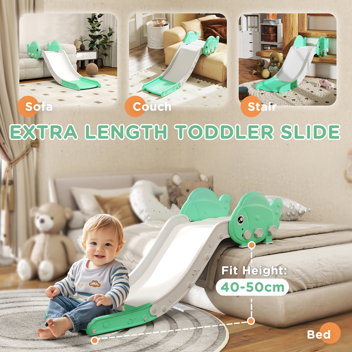 AIYAPLAY Kids Sofa Slide with 130cm Extended Length & Anti-Slip Pad – Foldable Indoor Toddler Slide
