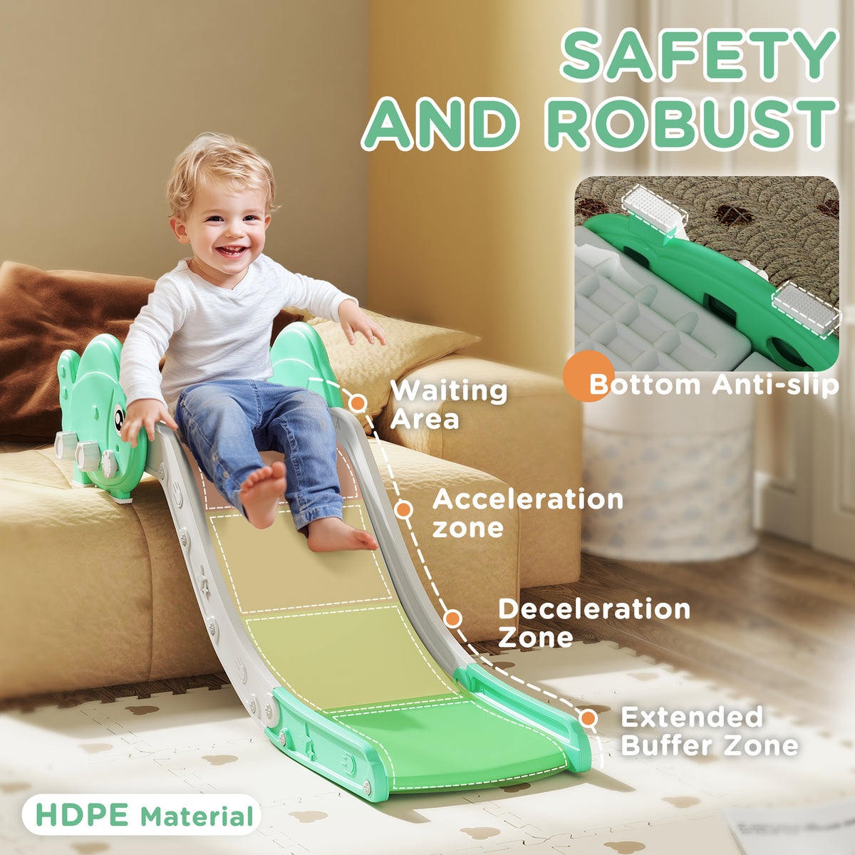 AIYAPLAY Kids Sofa Slide with 130cm Extended Length & Anti-Slip Pad – Foldable Indoor Toddler Slide