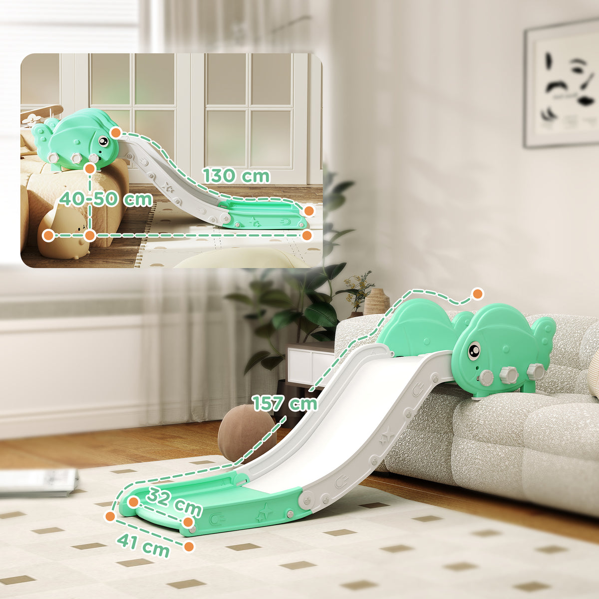 AIYAPLAY Kids Sofa Slide with 130cm Extended Length & Anti-Slip Pad – Foldable Indoor Toddler Slide