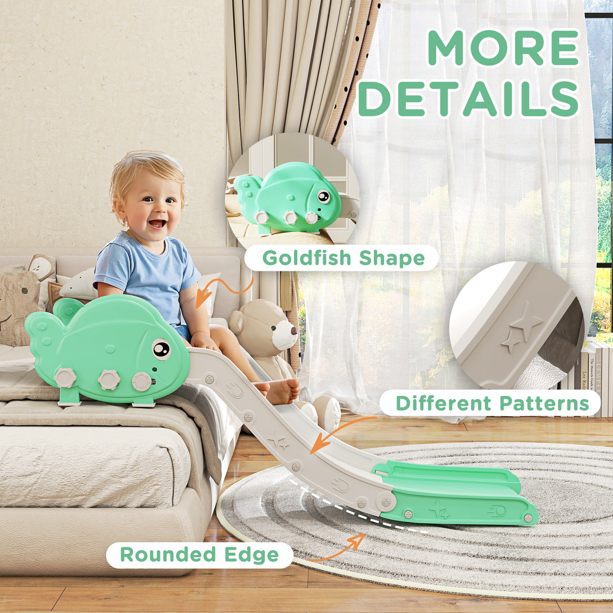 AIYAPLAY Kids Sofa Slide with 130cm Extended Length & Anti-Slip Pad – Foldable Indoor Toddler Slide