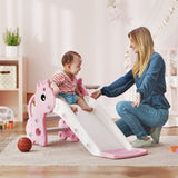 AIYAPLAY 3 in 1 Kids Slide with Climber, Basketball Hoop & Ball – Giraffe Design Toddler Play Set for Ages 1-3, Pink