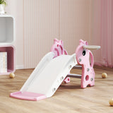 AIYAPLAY 3 in 1 Kids Slide with Climber, Basketball Hoop & Ball – Giraffe Design Toddler Play Set for Ages 1-3, Pink