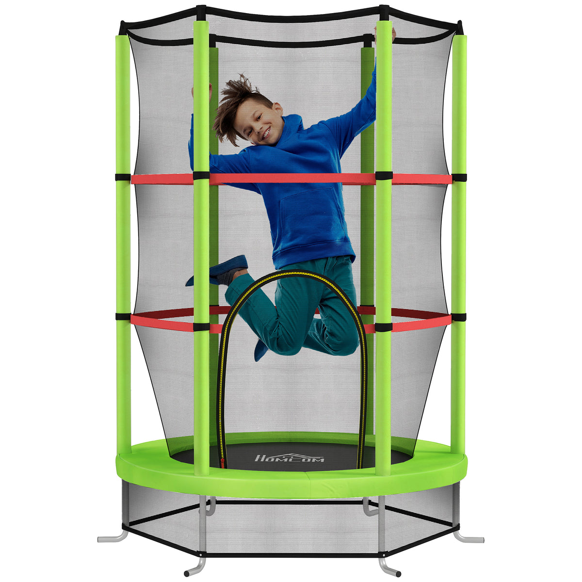 HOMCOM Kids Mini Trampoline with Safety Enclosure Net and Bungee Cords – Bouncer for Ages 3-6, Green