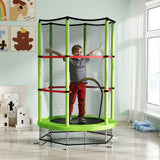 HOMCOM Kids Mini Trampoline with Safety Enclosure Net and Bungee Cords – Bouncer for Ages 3-6, Green
