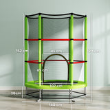 HOMCOM Kids Mini Trampoline with Safety Enclosure Net and Bungee Cords – Bouncer for Ages 3-6, Green