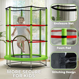 HOMCOM Kids Mini Trampoline with Safety Enclosure Net and Bungee Cords – Bouncer for Ages 3-6, Green