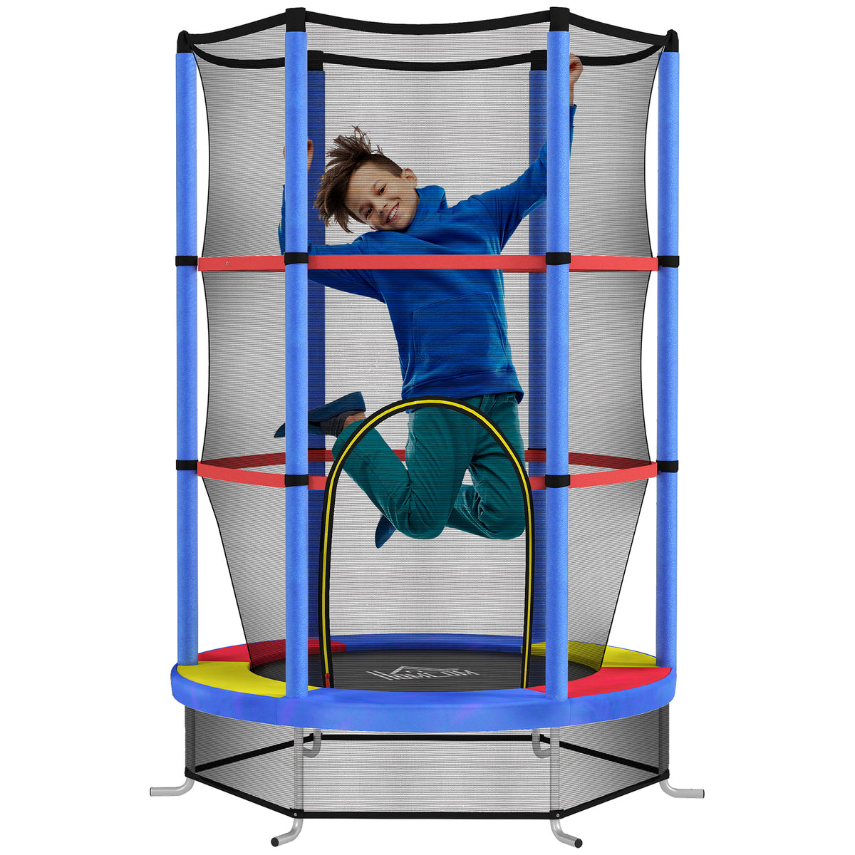 HOMCOM Kids Mini Trampoline with Safety Enclosure Net and Bungee Cords – Indoor Outdoor Bouncer for Ages 3-6
