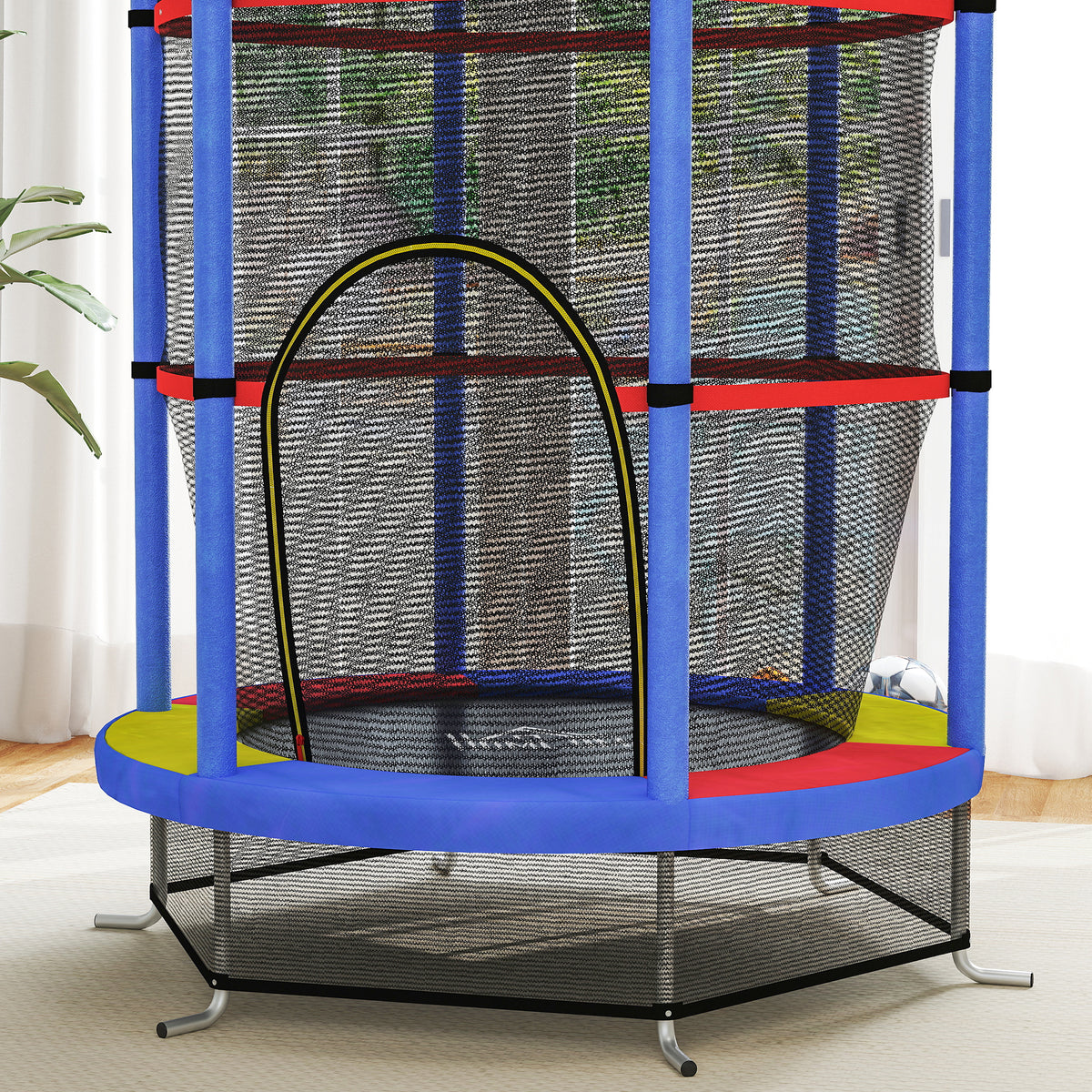 HOMCOM Kids Mini Trampoline with Safety Enclosure Net and Bungee Cords – Indoor Outdoor Bouncer for Ages 3-6