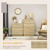 HOMCOM Boho Rattan 4 Drawer Dresser – Bedroom Chest of Drawers with Wood-Effect Finish, Natural