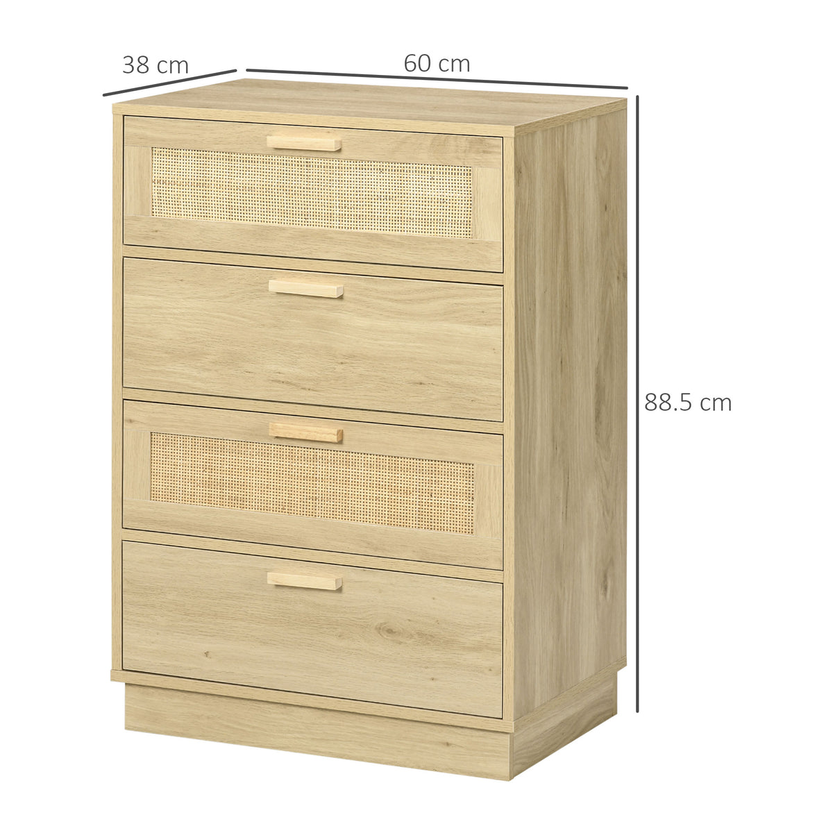 HOMCOM Boho Rattan 4 Drawer Dresser – Bedroom Chest of Drawers with Wood-Effect Finish, Natural