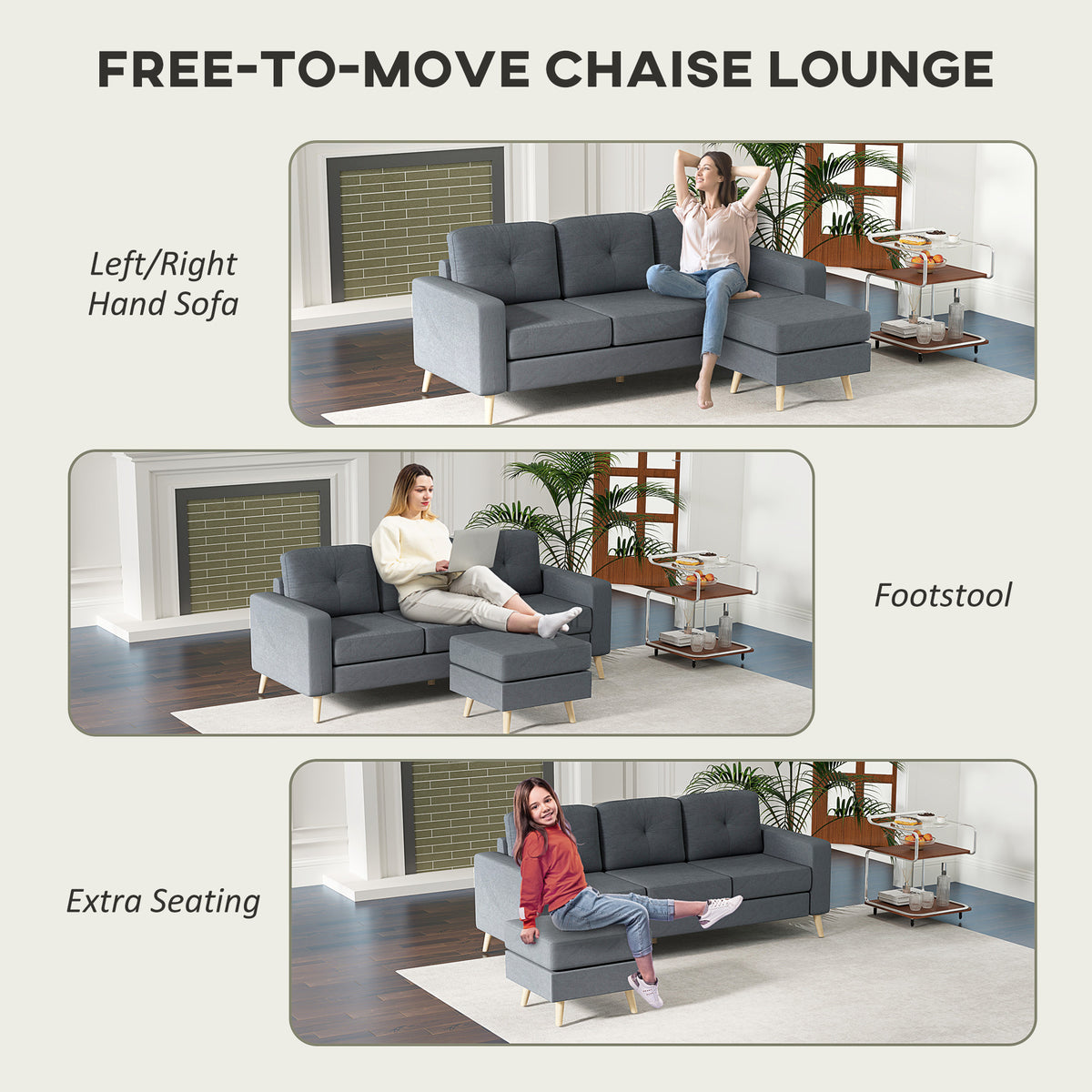 HOMCOM L-Shaped Sofa tufted back cushion detail