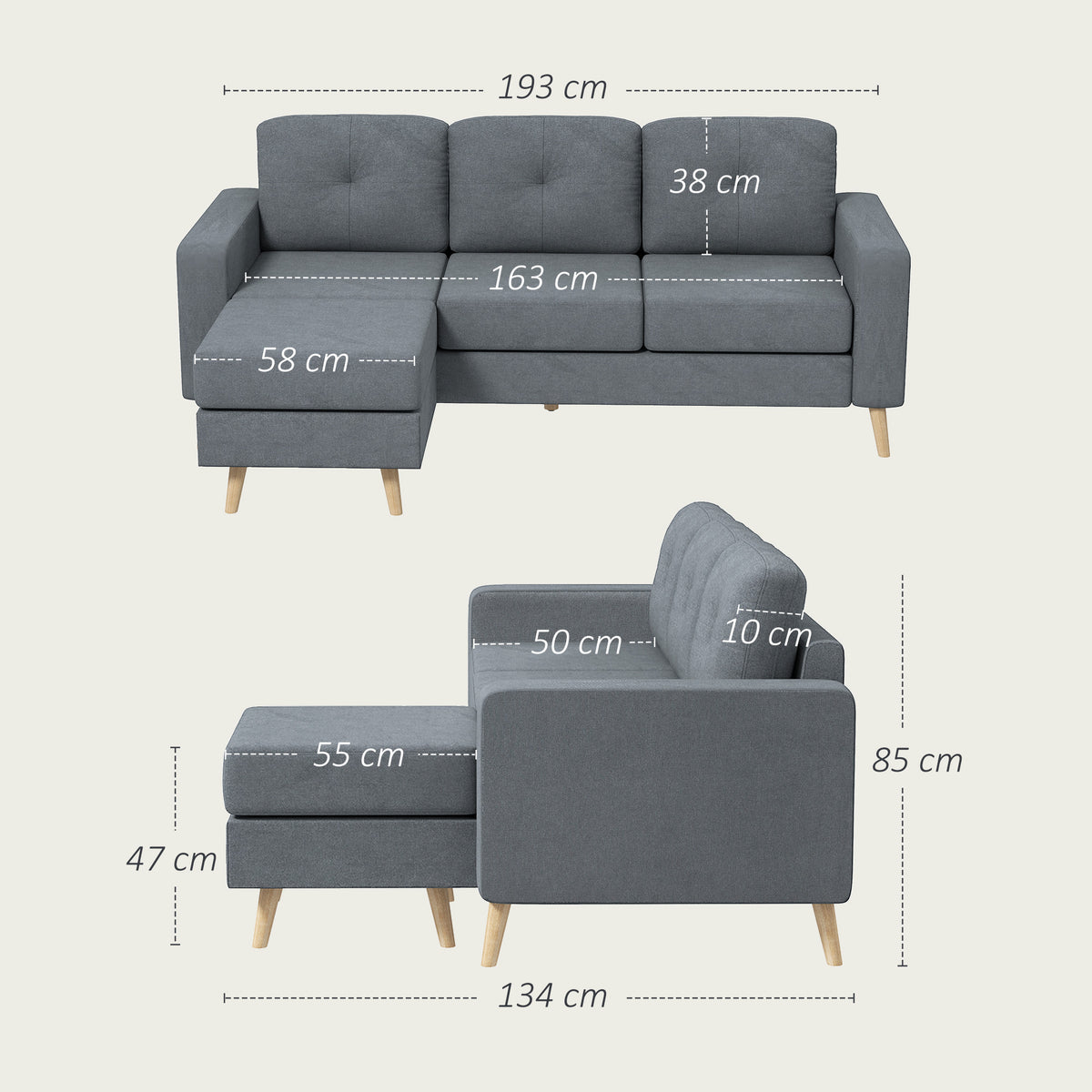 HOMCOM L-Shaped Sofa wood leg detail