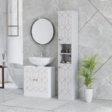 HOMCOM Slim Bathroom Storage Cabinet with Doors, Open Towel Shelf & Gold Accents – Space-Saving Unit, White