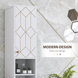 HOMCOM Slim Bathroom Storage Cabinet with Doors, Open Towel Shelf & Gold Accents – Space-Saving Unit, White