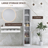 HOMCOM Slim Bathroom Storage Cabinet with Doors, Open Towel Shelf & Gold Accents – Space-Saving Unit, White