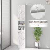 HOMCOM Slim Bathroom Storage Cabinet with Doors, Open Towel Shelf & Gold Accents – Space-Saving Unit, White