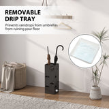 HOMCOM Decorative Umbrella Stand with Removable Drip Tray & 4 Hooks – Hallway Storage, Black