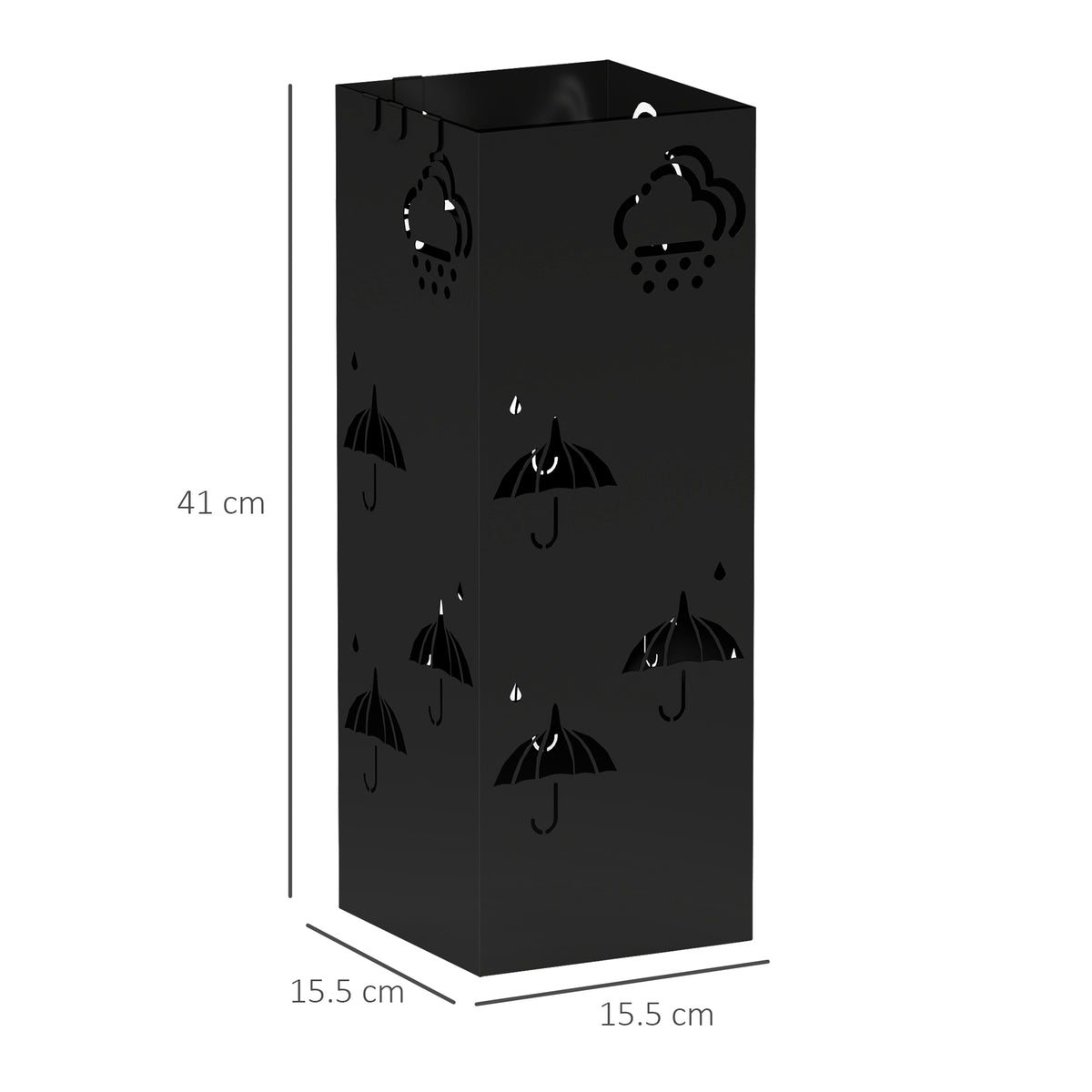 HOMCOM Decorative Umbrella Stand with Removable Drip Tray & 4 Hooks – Hallway Storage, Black