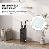 HOMCOM Square Umbrella Stand with Hooks & Removable Water Tray – Hallway Storage, Black