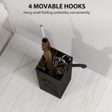 HOMCOM Square Umbrella Stand with Hooks & Removable Water Tray – Hallway Storage, Black