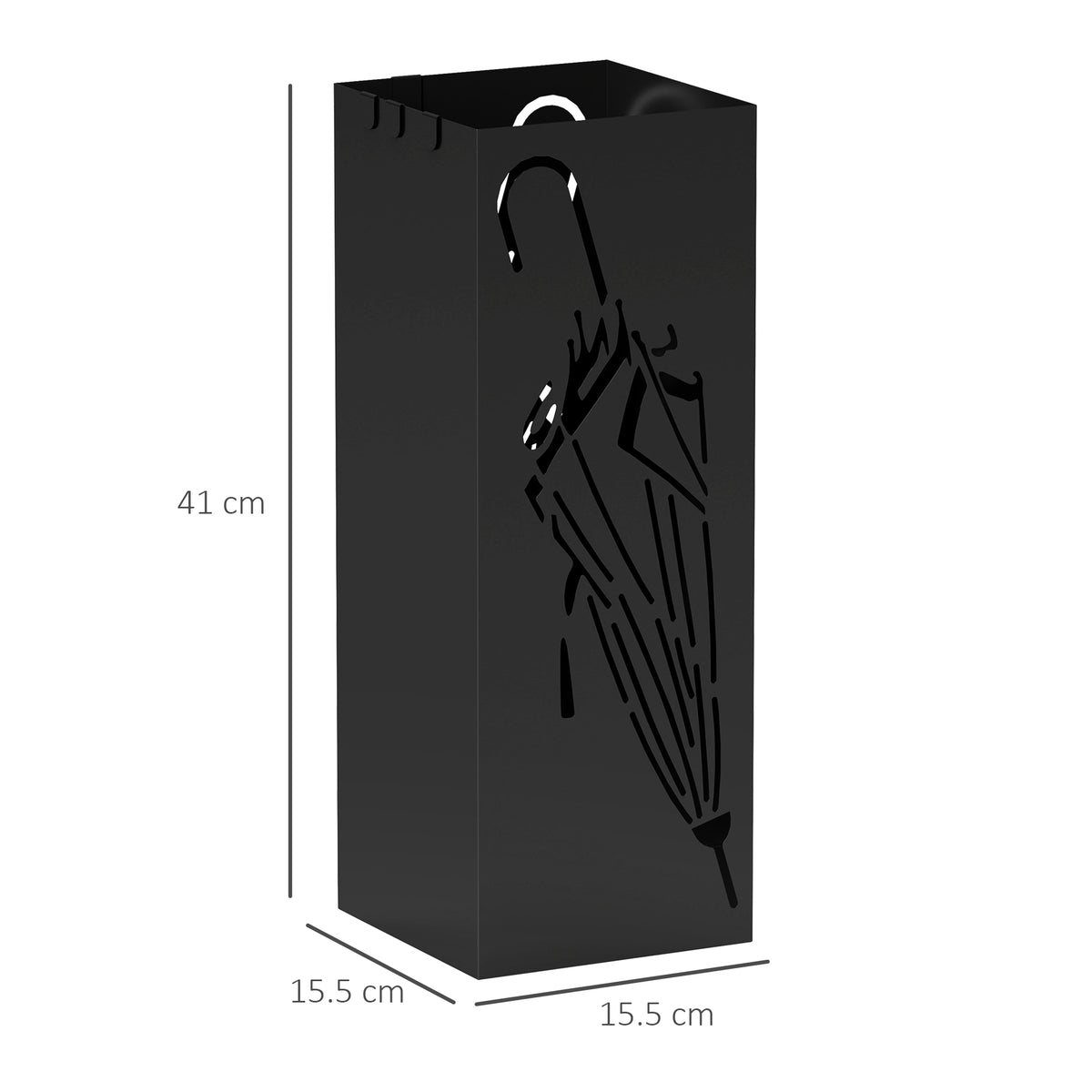 HOMCOM Square Umbrella Stand with Hooks & Removable Water Tray – Hallway Storage, Black