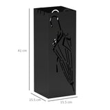 HOMCOM Square Umbrella Stand with Hooks & Removable Water Tray – Hallway Storage, Black