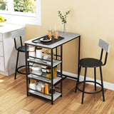 HOMCOM 3 Piece Space-Saving Dining Table and Chairs Set with Padded Seats – Compact Dining for Two, Light Grey