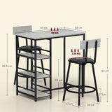 HOMCOM 3 Piece Space-Saving Dining Table and Chairs Set with Padded Seats – Compact Dining for Two, Light Grey