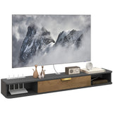 HOMCOM 140cm Floating TV Unit with Flip-Up Cabinet and Open Shelves – Wall-Mounted Media Console, Grey