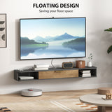 HOMCOM 140cm Floating TV Unit with Flip-Up Cabinet and Open Shelves – Wall-Mounted Media Console, Grey