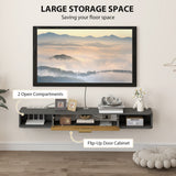 HOMCOM 140cm Floating TV Unit with Flip-Up Cabinet and Open Shelves – Wall-Mounted Media Console, Grey