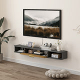 HOMCOM 140cm Floating TV Unit with Flip-Up Cabinet and Open Shelves – Wall-Mounted Media Console, Grey