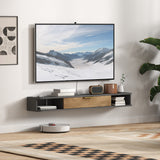 HOMCOM 140cm Floating TV Unit with Flip-Up Cabinet and Open Shelves – Wall-Mounted Media Console, Grey
