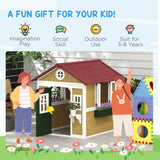 Outsunny Wooden Playhouse with Doors & Plant Pots for Kids – Fir Wood Garden Playhouse, Beige