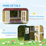 Outsunny Wooden Playhouse with Doors & Plant Pots for Kids – Fir Wood Garden Playhouse, Beige