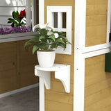 Outsunny Wooden Playhouse with Doors & Plant Pots for Kids – Fir Wood Garden Playhouse, Beige