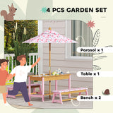 AIYAPLAY Kids Picnic Table and Bench Set with Foldable Umbrella & Storage Boxes – Wooden Garden Furniture, Pink