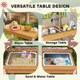 AIYAPLAY Kids Picnic Table and Bench Set with Foldable Umbrella & Storage Boxes – Wooden Garden Furniture, Pink