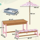 AIYAPLAY Kids Picnic Table and Bench Set with Foldable Umbrella & Storage Boxes – Wooden Garden Furniture, Pink
