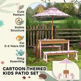 AIYAPLAY Kids Picnic Table and Bench Set with Foldable Umbrella & Storage Boxes – Wooden Garden Furniture, Pink