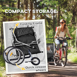 HOMCOM 2 Seat Bike Trailer with 5 Point Harness, Steel Frame & Canopy – Foldable Child Trailer, Black