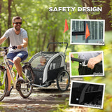HOMCOM 2 Seat Bike Trailer with 5 Point Harness, Steel Frame & Canopy – Foldable Child Trailer, Black