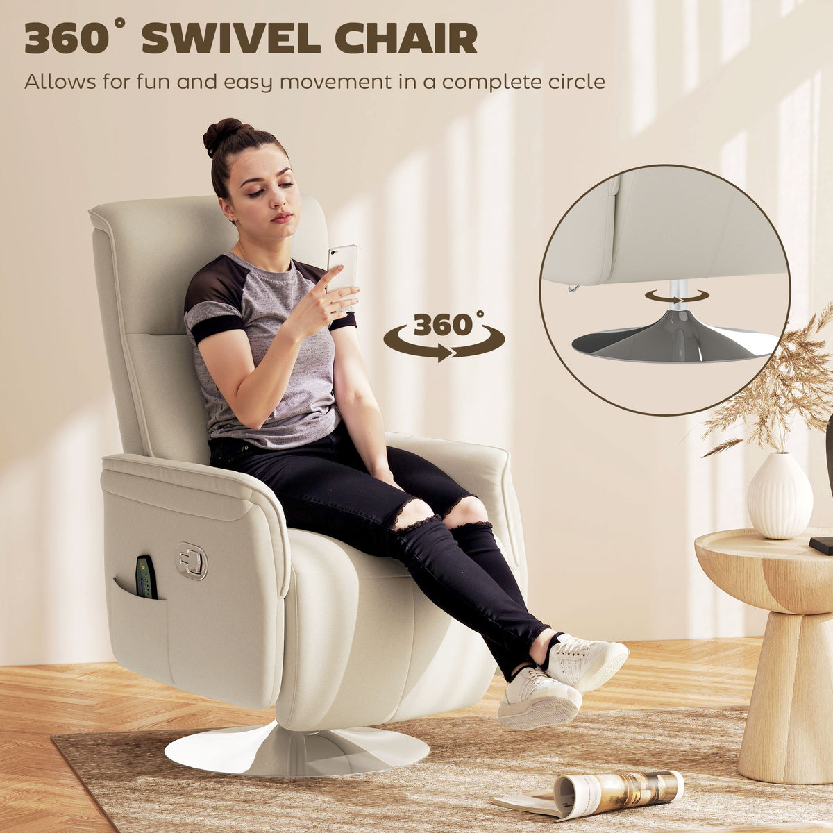 HOMCOM Massage Reclining Chair with 10 Massage Points & Pulse, Press and Wave Modes – Cream White