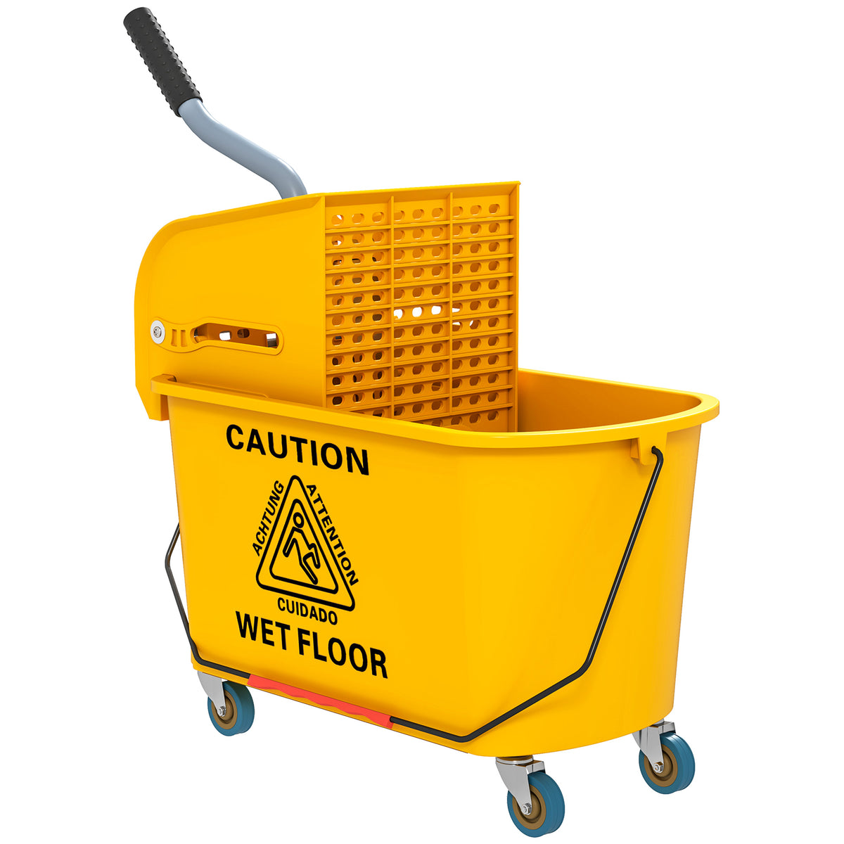 HOMCOM 20L Mop Bucket with Side Press Wringer and Removable Water Separation Panel on 4 Wheels, Yellow