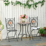 Outsunny 3-Piece Bistro Set with Mosaic Round Table & 2 Foldable Chairs – Patio & Balcony Furniture