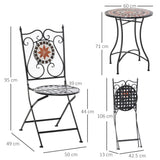 Outsunny 3-Piece Bistro Set with Mosaic Round Table & 2 Foldable Chairs – Patio & Balcony Furniture